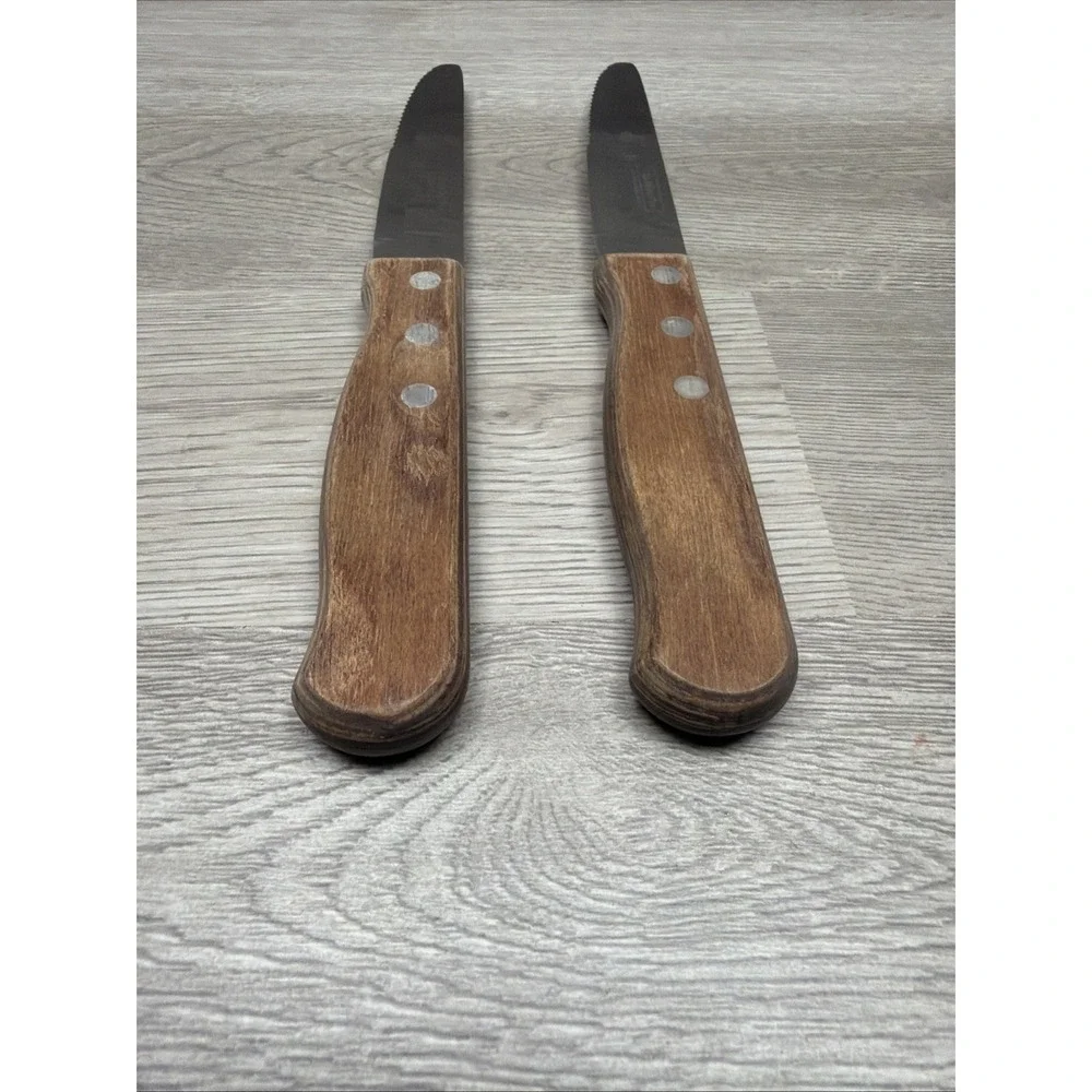 Pair Of Tramontina Stainless Steel Jumbo Steak Knifes Polywood Handles Brazil 5